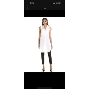 Helmut Lang Tunic Shirt  Swift Sleeveless Sheer Button Front White Size PT